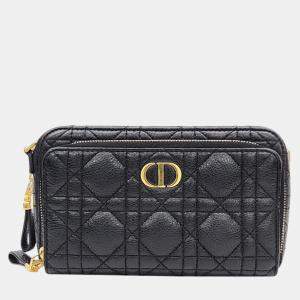 Christian Dior Black Cannage Leather Caro Double Pouch Bag