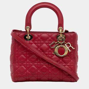 Pre Owned Dior Red Medium Lambskin Cannage Lady Dior