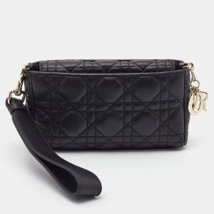 Dior Black Cannage Leather Flap Wristlet Clutch