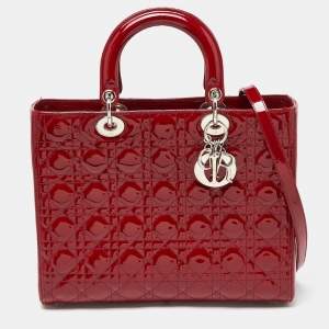 Dior Red Cannage Patent Leather Large Lady Dior Tote