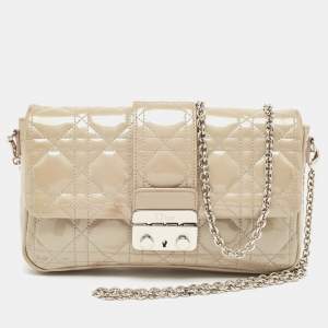 Pre Owned Dior Grey Cannage Patent Leather Miss Dior Promenade Chain Pouch