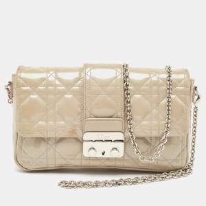 Dior Grey Cannage Patent Leather Miss Dior Promenade Chain Pouch