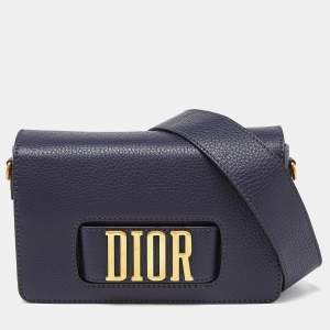 Pre Owned Dior Navy Blue Leather Dio(r)evolution Flap Bag