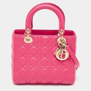 Dior Pink Cannage Leather Medium Lady Dior Tote
