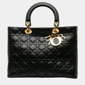 Dior Black Large Lambskin Cannage Lady Dior