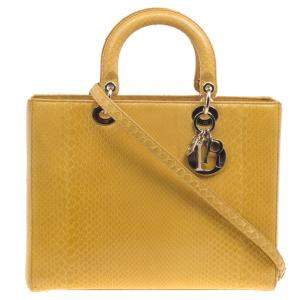 Pre Owned Dior Yellow Python Large Lady Dior Tote