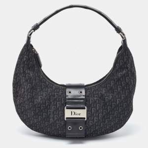Pre Owned Dior Black/Grey Oblique Canvas and Leather Street Chic Hobo