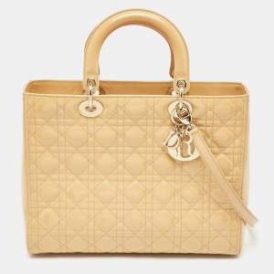 Dior Beige Cannage Patent Leather Large Lady Dior Tote