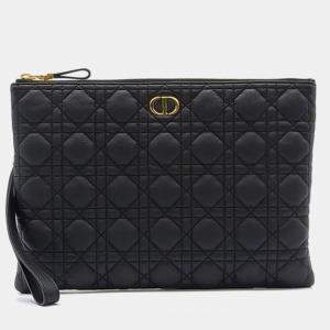 Pre Owned Dior Black Cannage Leather Large Caro Clutch Bag