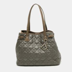 Pre Owned Dior Grey/Metallic Brown Coated Canvas and Leather Small Panarea Tote