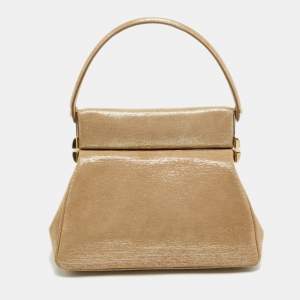 Pre Owned Dior Gold Metallic Suede Babe Vanity Top Handle Bag