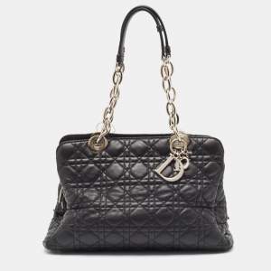 Pre Owned Dior Black Cannage Leather Soft Lady Dior Satchel