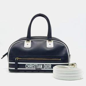 Christian Dior Blue Leather Vibe Medium Bowling Bag