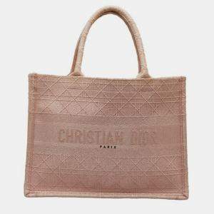 Dior Light Pink Cannage Embroidered Canvas Book Tote