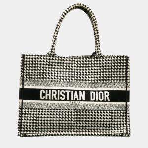 Dior Black Medium Houndstooth Embroidered Book Tote