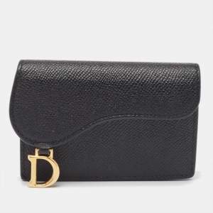 Dior Black Leather Saddle Flap Card Case