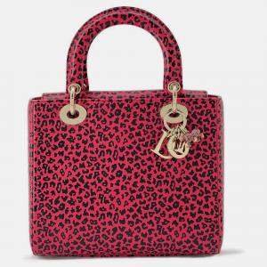 Dior Pink/Black Leather Leopard Lady Dior Handbag