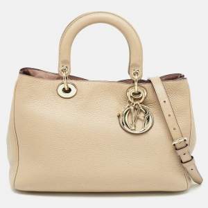 Pre Owned Dior Beige Leather Medium Diorissimo Shopper Tote
