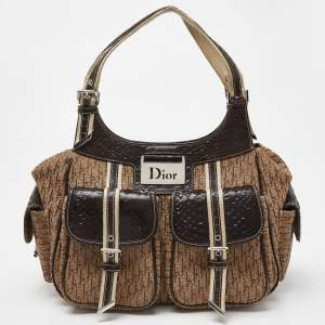 Pre Owned Dior Beige/Brown Diorissimo Canvas and Python Cargo Satchel