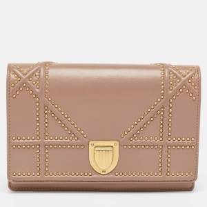 Pre Owned Dior Pink Leather Studded Diorama Wallet on Chain
