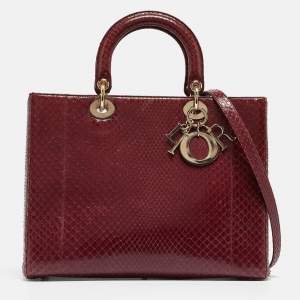 Dior Burgundy Python Large Lady Dior Tote