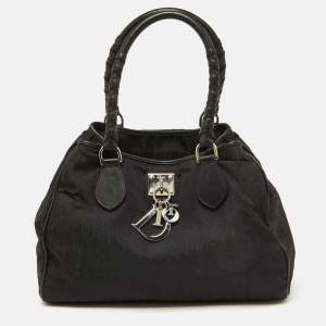 Pre Owned Dior Black Oblique Canvas and Leather Small Tote