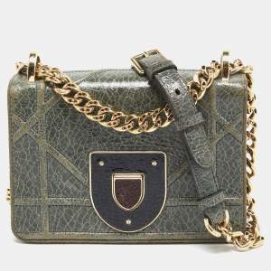 Pre Owned Dior Green Ceramic Effect Leather Diorama Club Shoulder Bag
