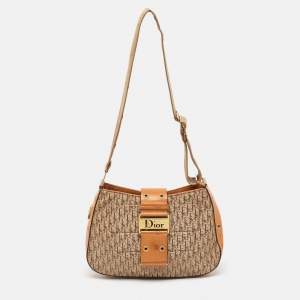 Pre Owned Dior Beige/Orange Oblique Canvas and Leather Street Chic Shoulder Bag