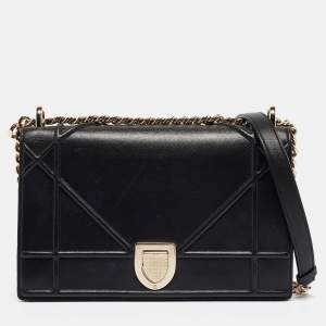 Pre Owned Dior Black Leather Medium Diorama Flap Shoulder Bag