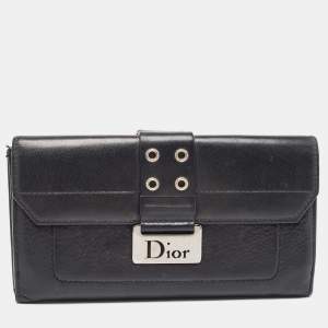 Pre Owned Dior Black Leather Street Chic Continental Wallet