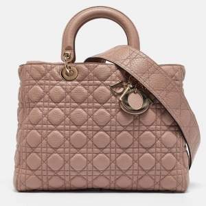 Dior Old Rose Cannage Soft Leather Large Lady Dior Tote