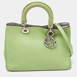 Pre Owned Dior Green Leather Medium Diorissimo Shopper Tote