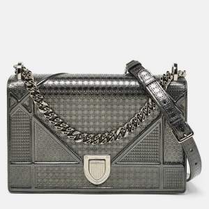 Dior Grey Patent Leather Medium Diorama Shoulder Bag