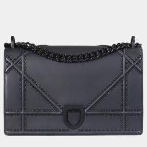 Dior Black Leather Medium Studded Diorama Shoulder Bag