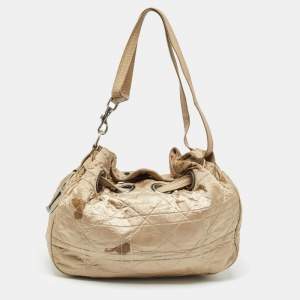 Dior Beige Cannage Nylon and Leather Drawstring Bag