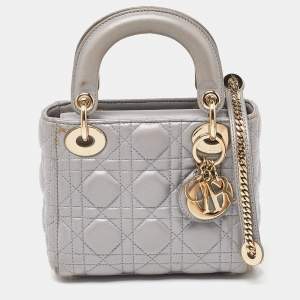 Dior Grey Cannage Leather Mini Chain Lady Dior Tote
