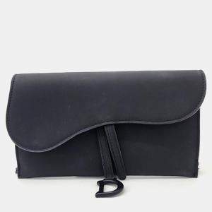 Pre Owned Dior Black Ultra-matte Leather Saddle Chain Wallet
