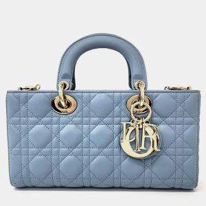 Pre Owned Dior Sky Blue Leather Medium Lady D-Joy Top Handle Bag