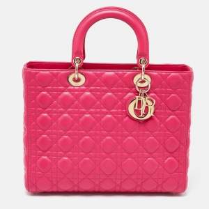 Dior Fuschia Cannage Leather Large Lady Dior Tote