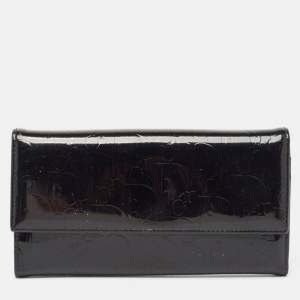 Dior Black Oblique Embossed Patent Leather Continental Wallet