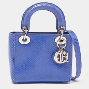 Pre Owned Dior Blue Python Mini Lady Dior Tote