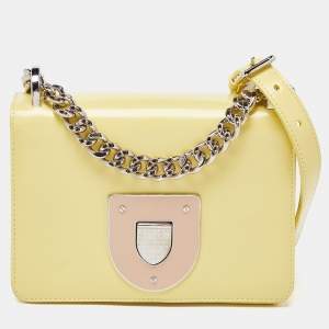 Pre Owned Dior Light Yellow Patent Leather Diorama Club Shoulder Bag