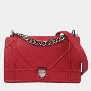 Dior Red Pebbled Leather Small Diorama Shoulder Bag