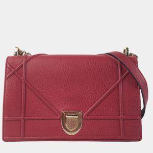 Dior Red Pebbled Leather Medium Diorama Shoulder Bag