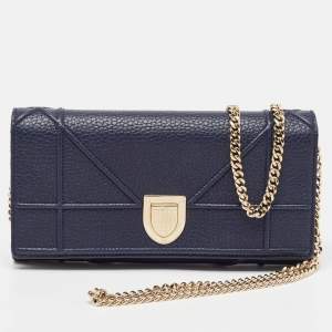 Dior Navy Blue Leather Diorama Wallet on Chain