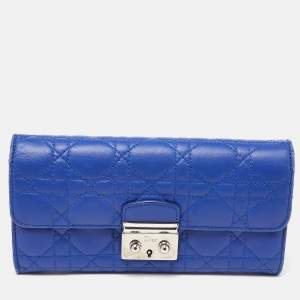 Pre Owned Dior Blue Cannage Leather Miss Dior Flap Continental Wallet