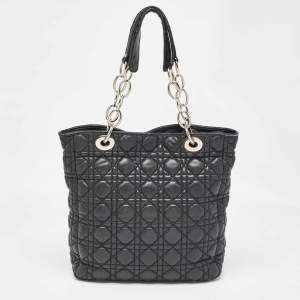 Dior Black Cannage Quilted Leather Soft Lady Dior Tote