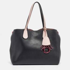 Pre Owned Dior Black/Pink Leather Small Dior Addict Shopping Tote