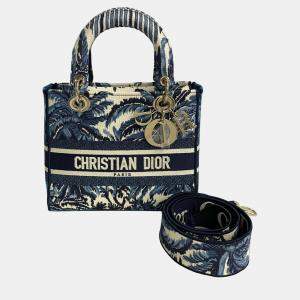 Dior Blue Canvas Medium Palm Tree Toile De Jouy Lady D-Lite Tote Bag