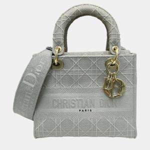 Dior Grey Canvas Medium Cannage Lady D-Lite Tote Bag